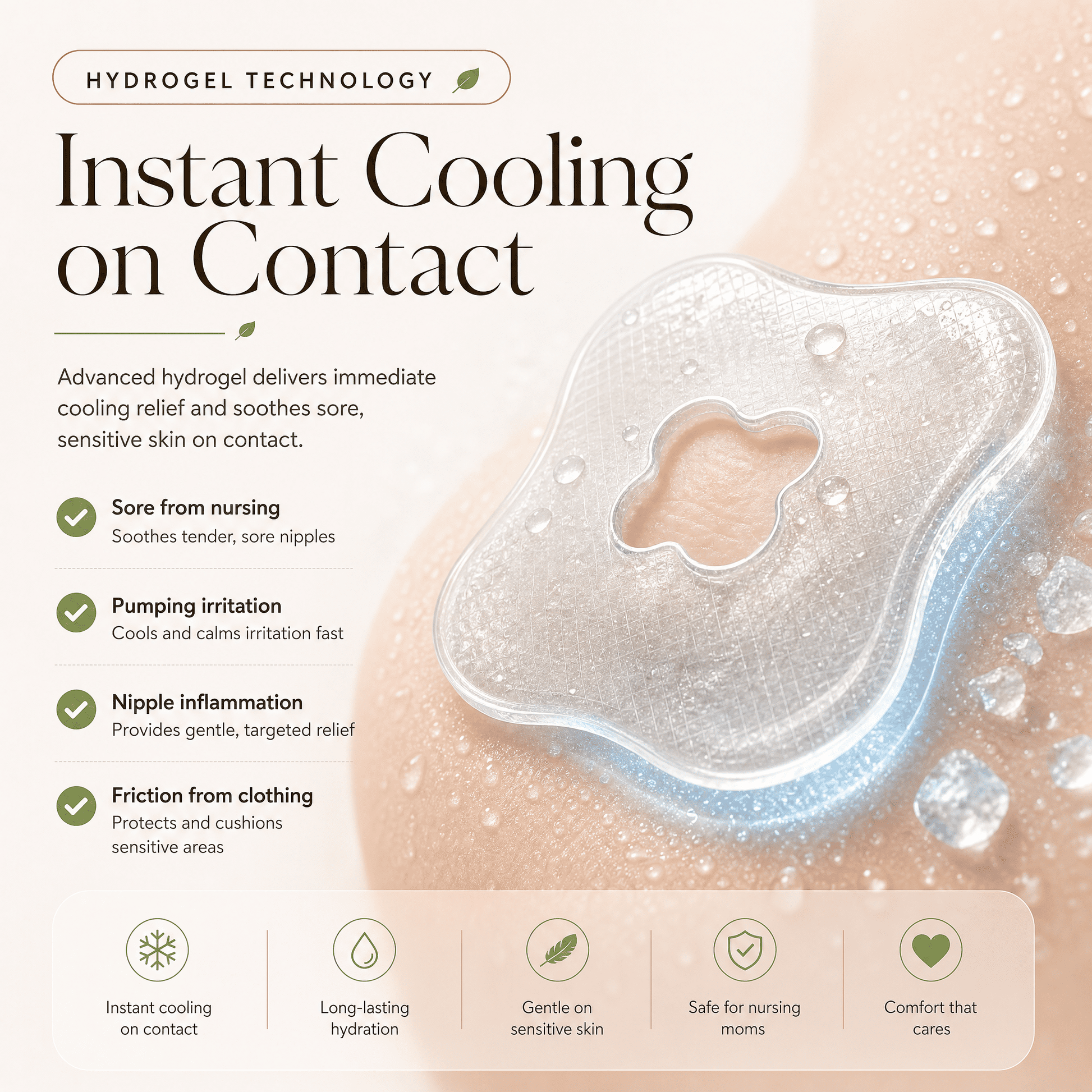 Momfree Hydrogel Nipple Pads, Reusable Cooling Gel Pads for Sore Nipples, 6 Pairs (12 Count)