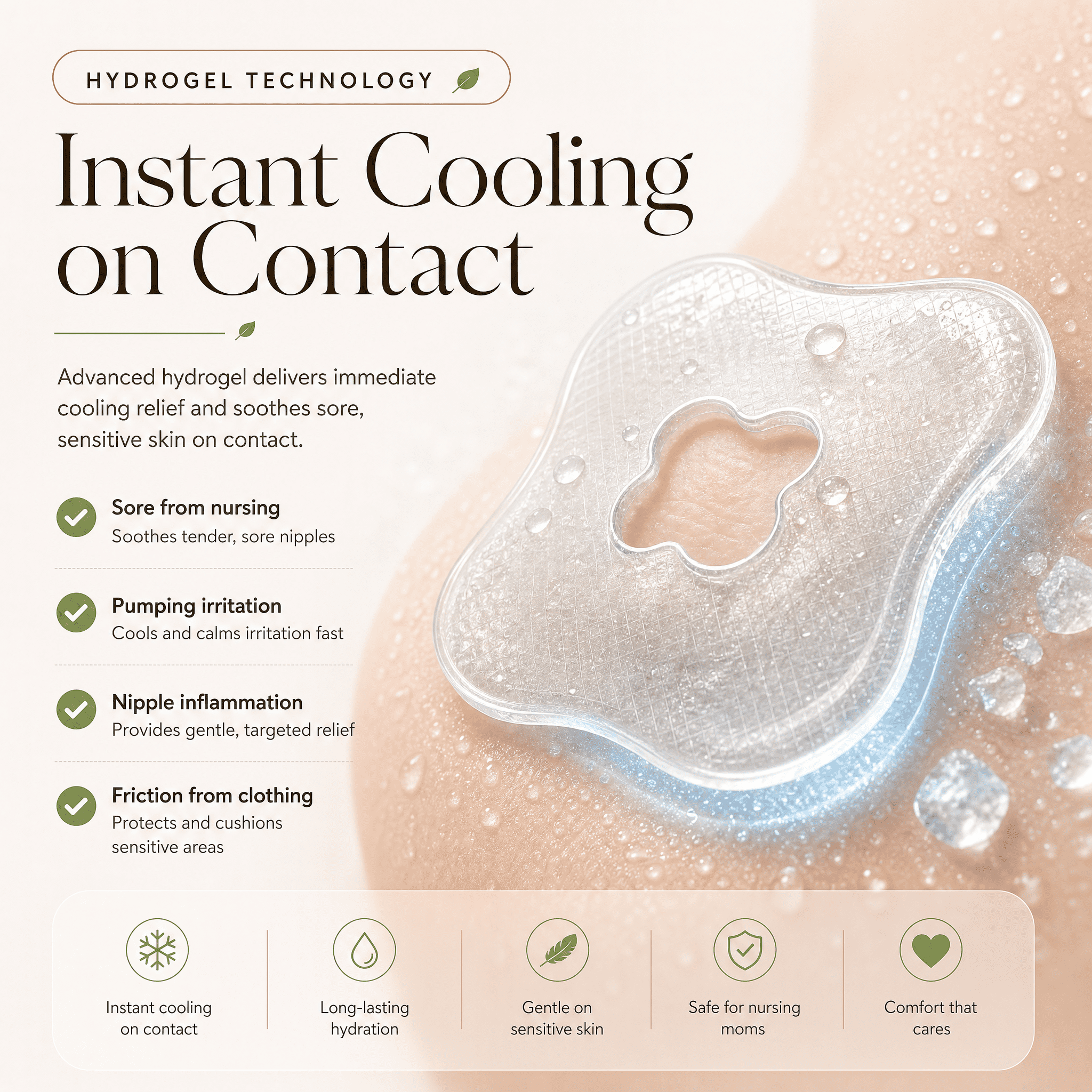 Momfree Hydrogel Nipple Pads, Reusable Cooling Gel Pads for Sore Nipples, 6 Pairs (12 Count)