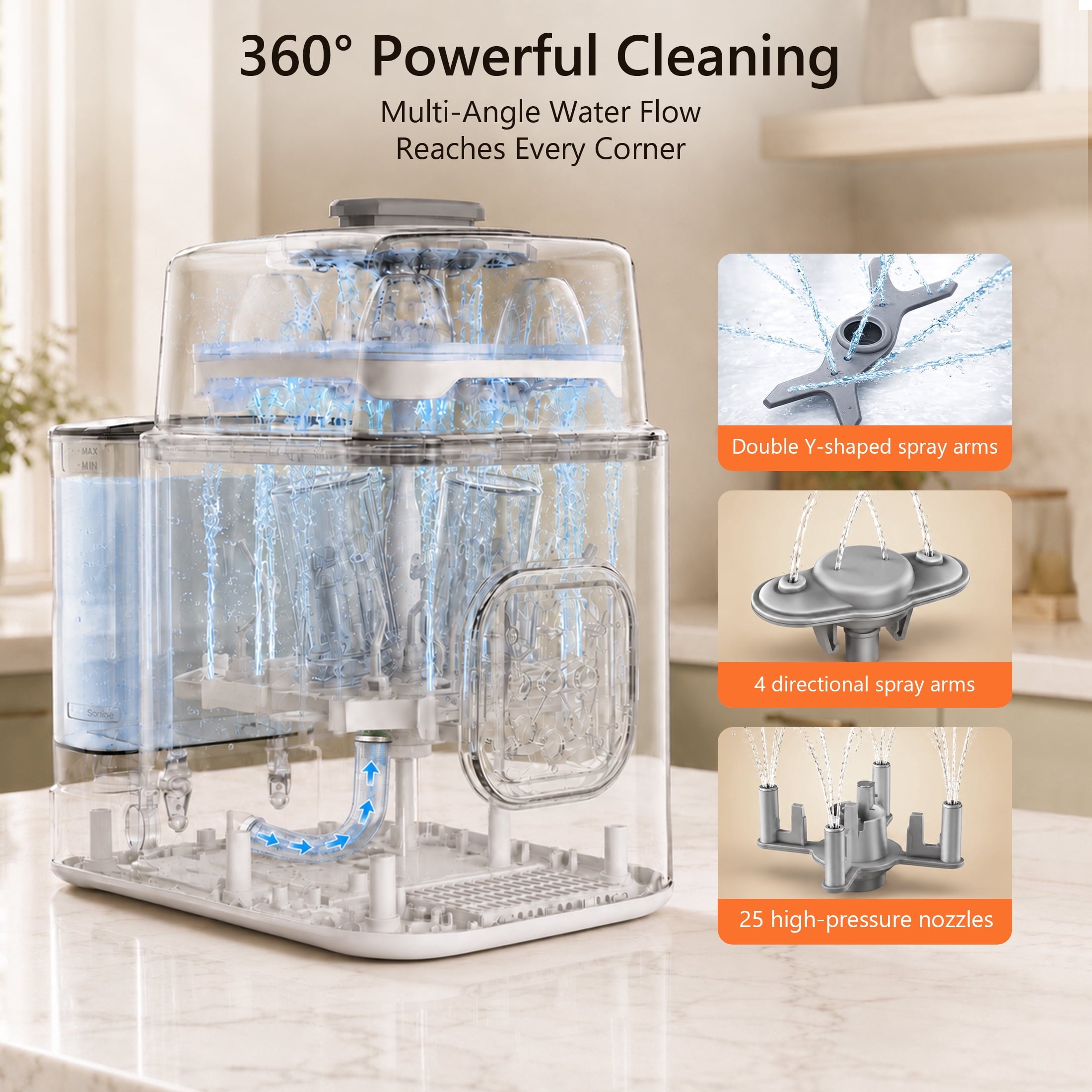Momfree Bottle Washer Sterilizer and Dryer,Large Capacity Automatic Baby Bottle Washing Machine for Bottles and Pump Parts