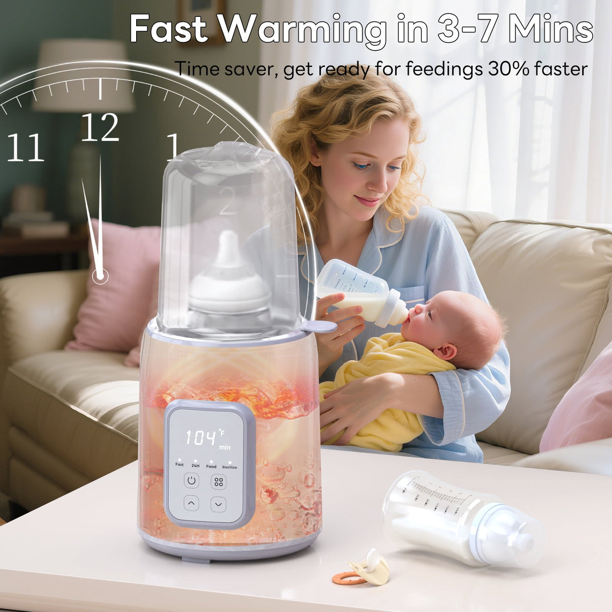 Momfree Baby Essentials Bottle Warmer,8-in-1 Baby Milk Warmer with Smart Temperature Control Fast Baby Food Heater,Automatic Shut-Off Breastmilk Warmer,with Defrost Keep for All Bottles