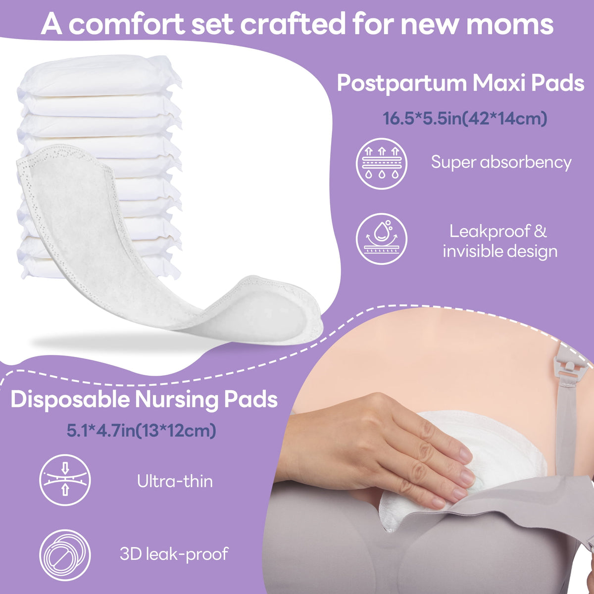Momfree Postpartum Recovery Kit, 11 Piece, Peri Bottle, Maxi Pads, Nursing Pads, Disposable Underwear, Witch Hazel Liners, Lanolin Cream, Hospital Bag