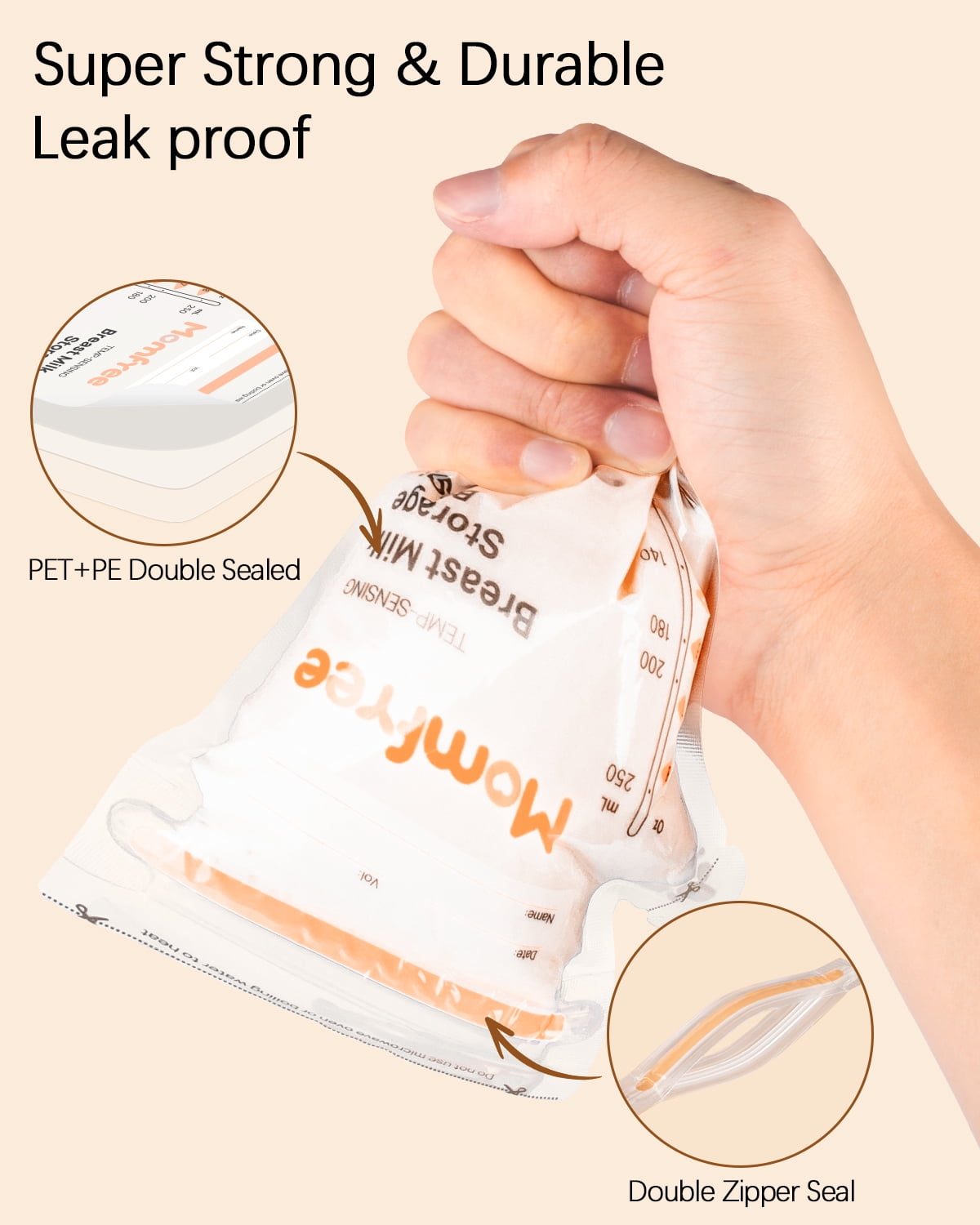 Momfree Sterile Breastmilk Storage Bags, 8 oz, Temp-Sensing, Fast Freeze & Thaw for Baby Bottle Feeding, 120 Count