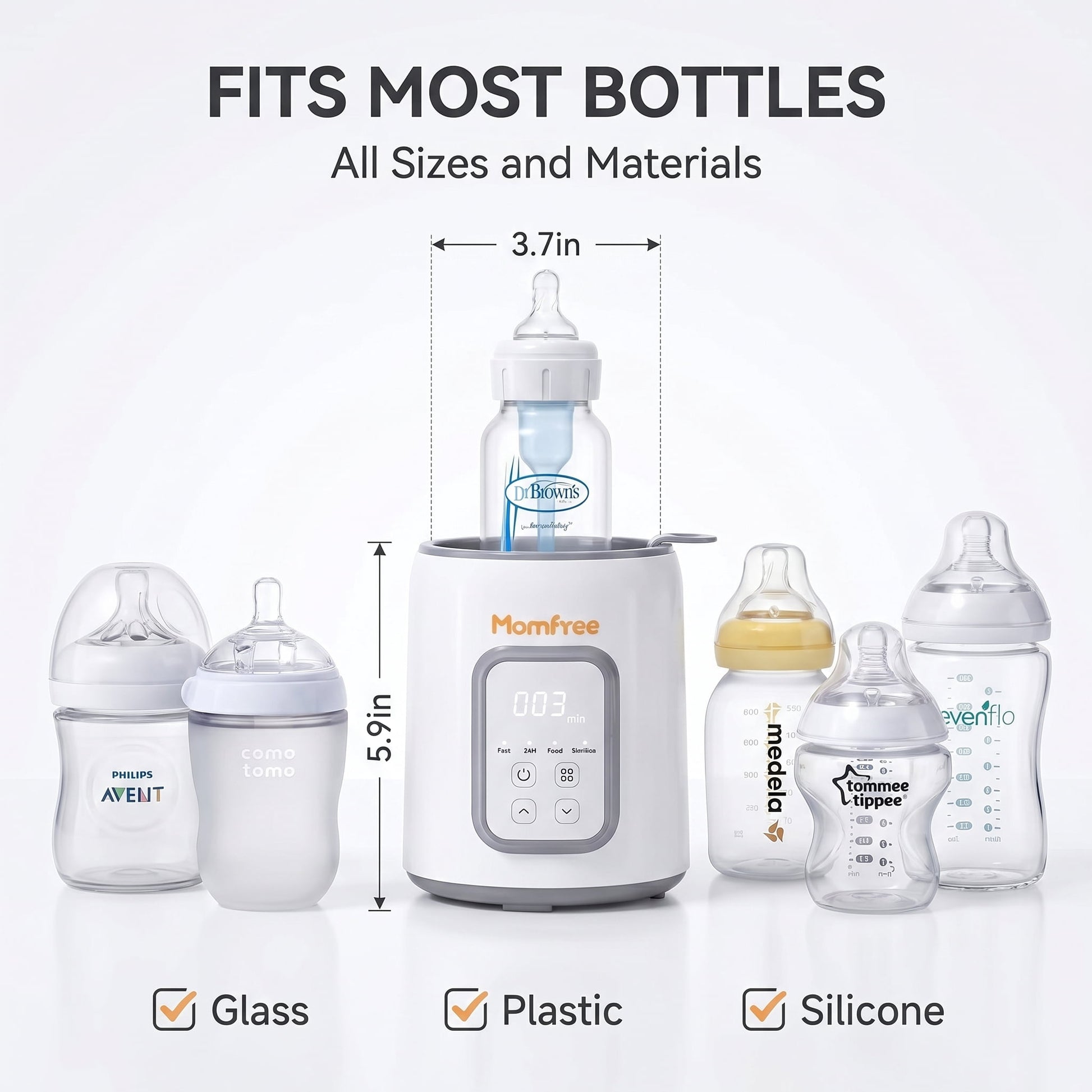 Momfree Baby Bottle Warmer,8-in-1 Baby Milk Warmer with Smart Temperature Control Fast Baby Food Heater,Automatic Shut-Off Breastmilk Warmer,Steam Sterilizer,with Defrost Keep for All Bottles