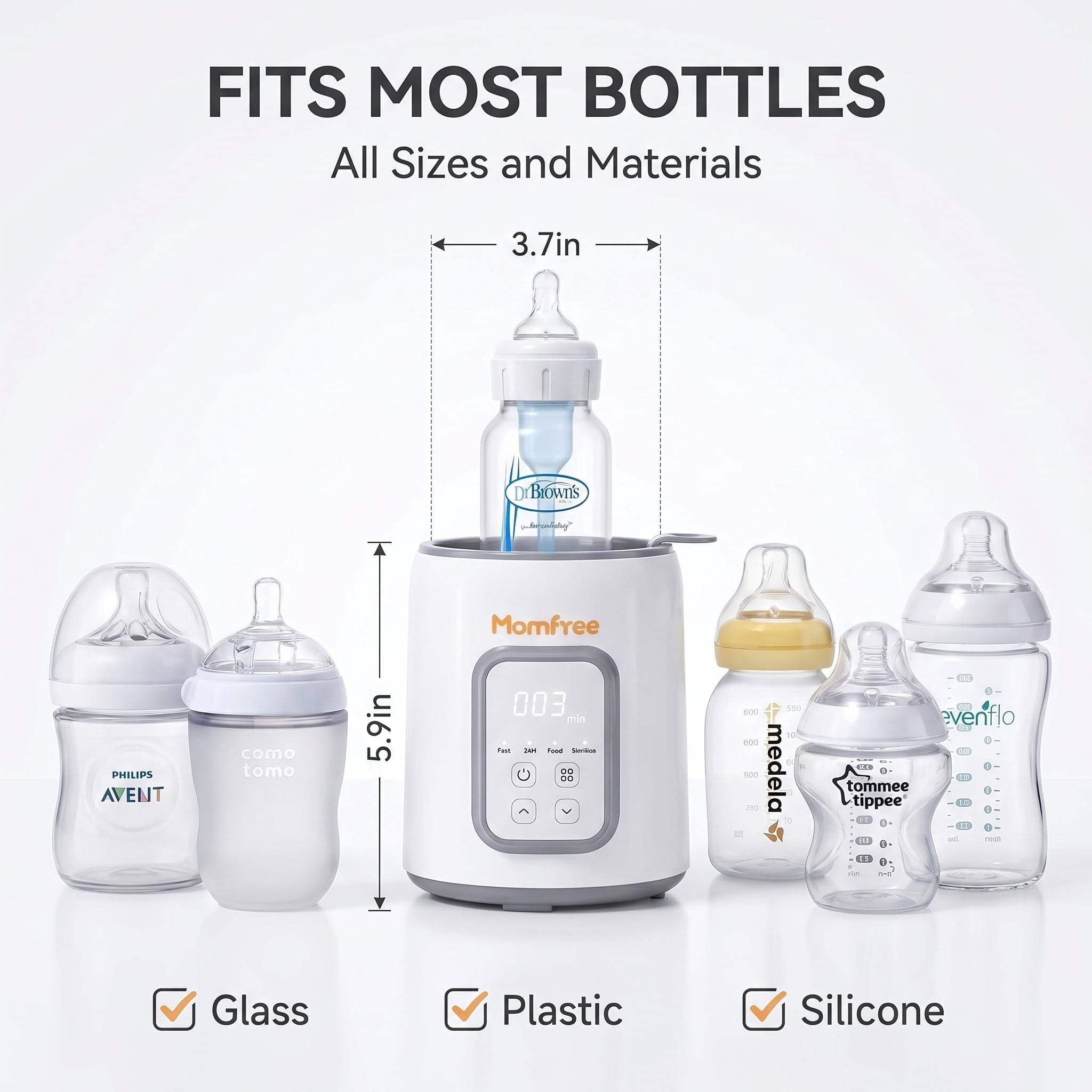 Momfree Baby Bottle Warmer,8-in-1 Baby Milk Warmer with Smart Temperature Control Fast Baby Food Heater,Automatic Shut-Off Breastmilk Warmer,Steam Sterilizer,with Defrost Keep for All Bottles