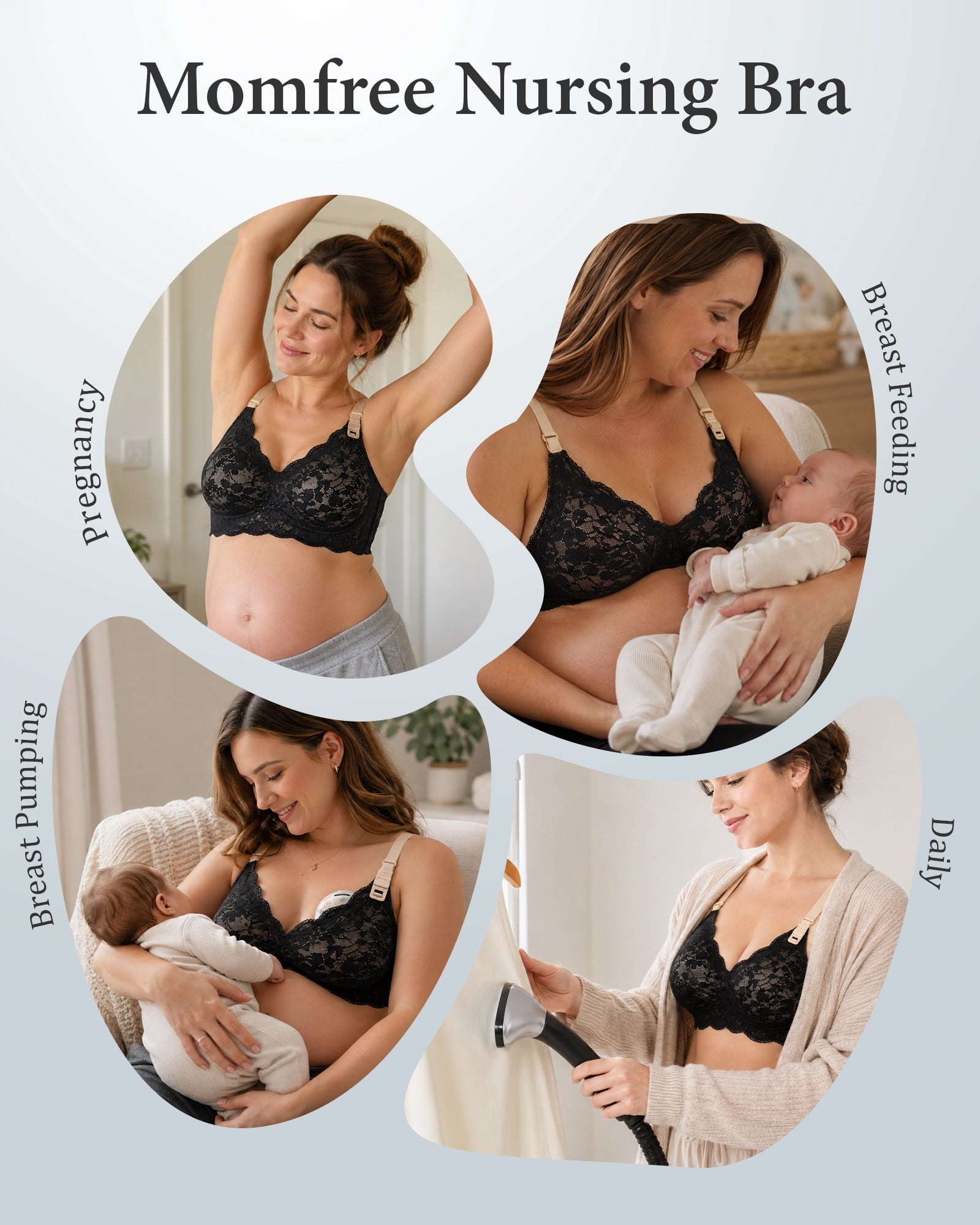 Momfree Lace Nursing Bra for Breastfeeding,Seamless Padded Maternity Bra with Fixed Padding,Soft Deep V Bra Sleep Bralette for Women XL