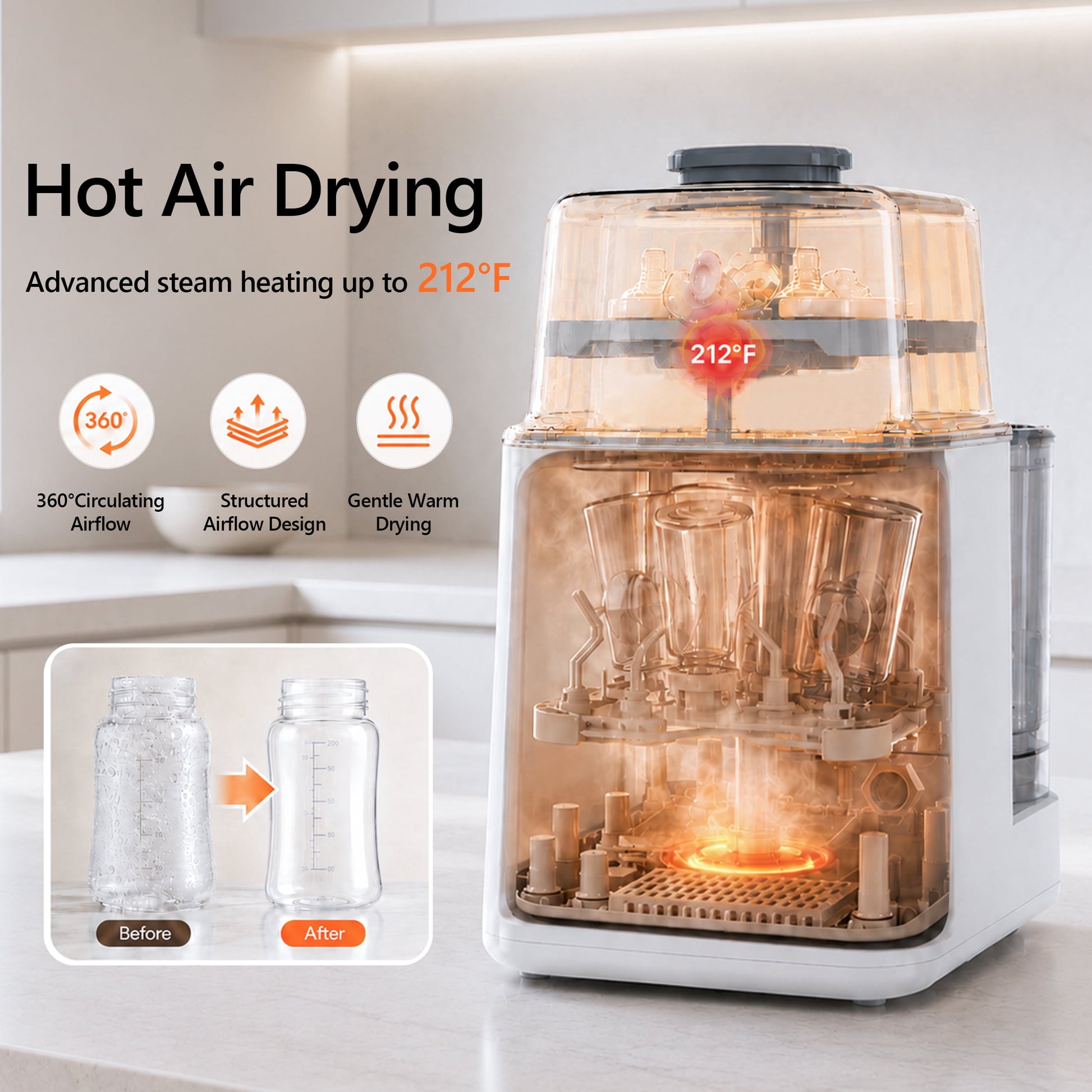 Momfree Bottle Washer Sterilizer and Dryer,Large Capacity Automatic Baby Bottle Washing Machine for Bottles and Pump Parts