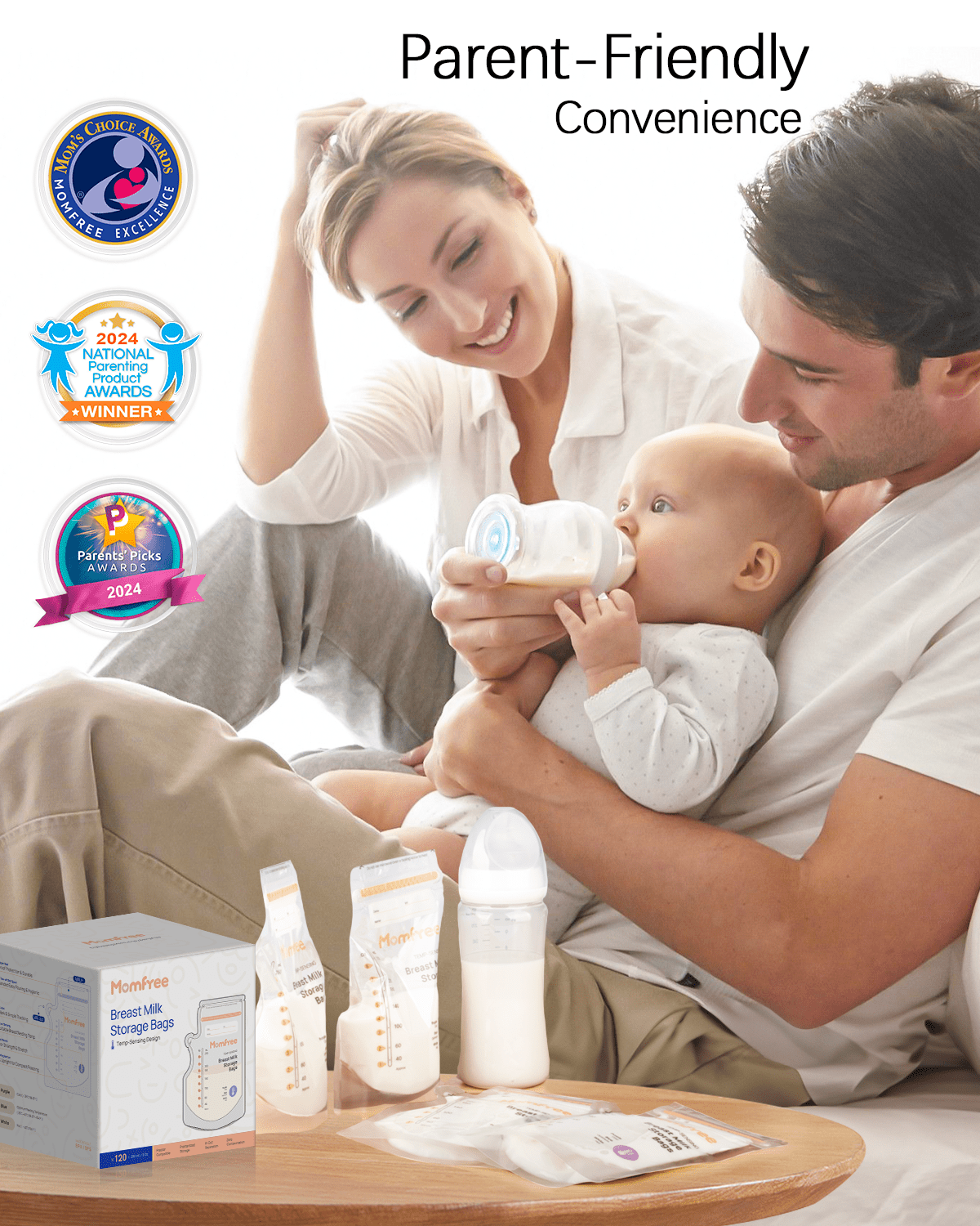 Momfree Sterile Breastmilk Storage Bags, 8 oz, Temp-Sensing, Fast Freeze & Thaw for Baby Bottle Feeding, 120 Count