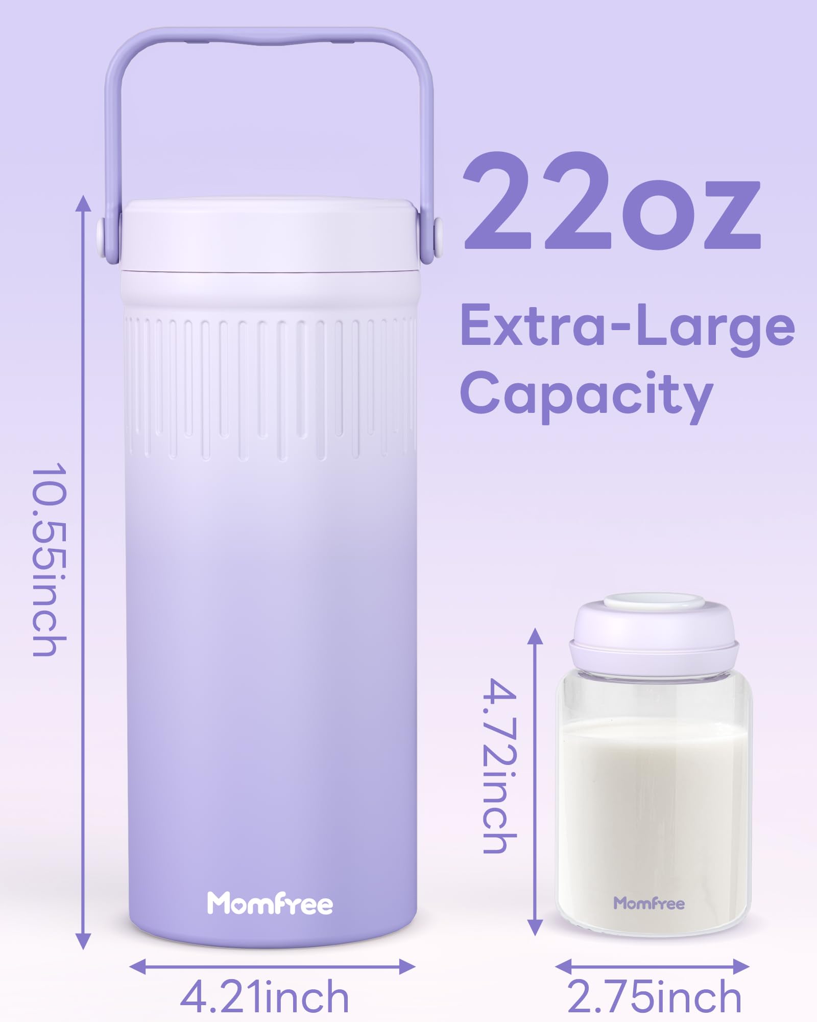 Momfree 22oz Portable Breast Milk Cooler for Breastmilk Storage, Liquid Gold Saver 360° Cooling Keeps Milk Fresh for 24 Hours, Larger Capacity Breastmilk Chiller with 2pcs Bottles for Outdoor