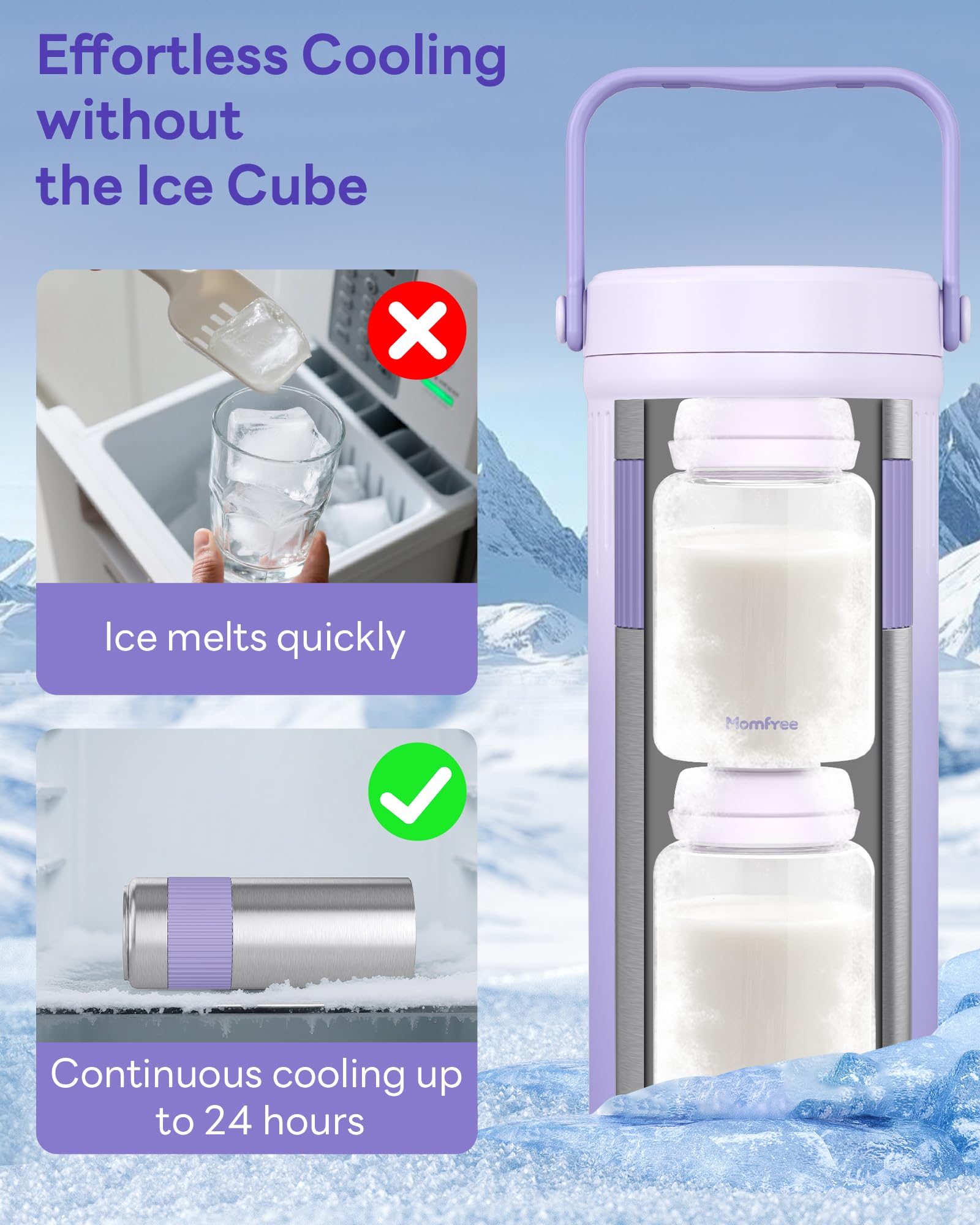 Momfree 22oz Portable Breast Milk Cooler for Breastmilk Storage, Liquid Gold Saver 360° Cooling Keeps Milk Fresh for 24 Hours, Larger Capacity Breastmilk Chiller with 2pcs Bottles for Outdoor