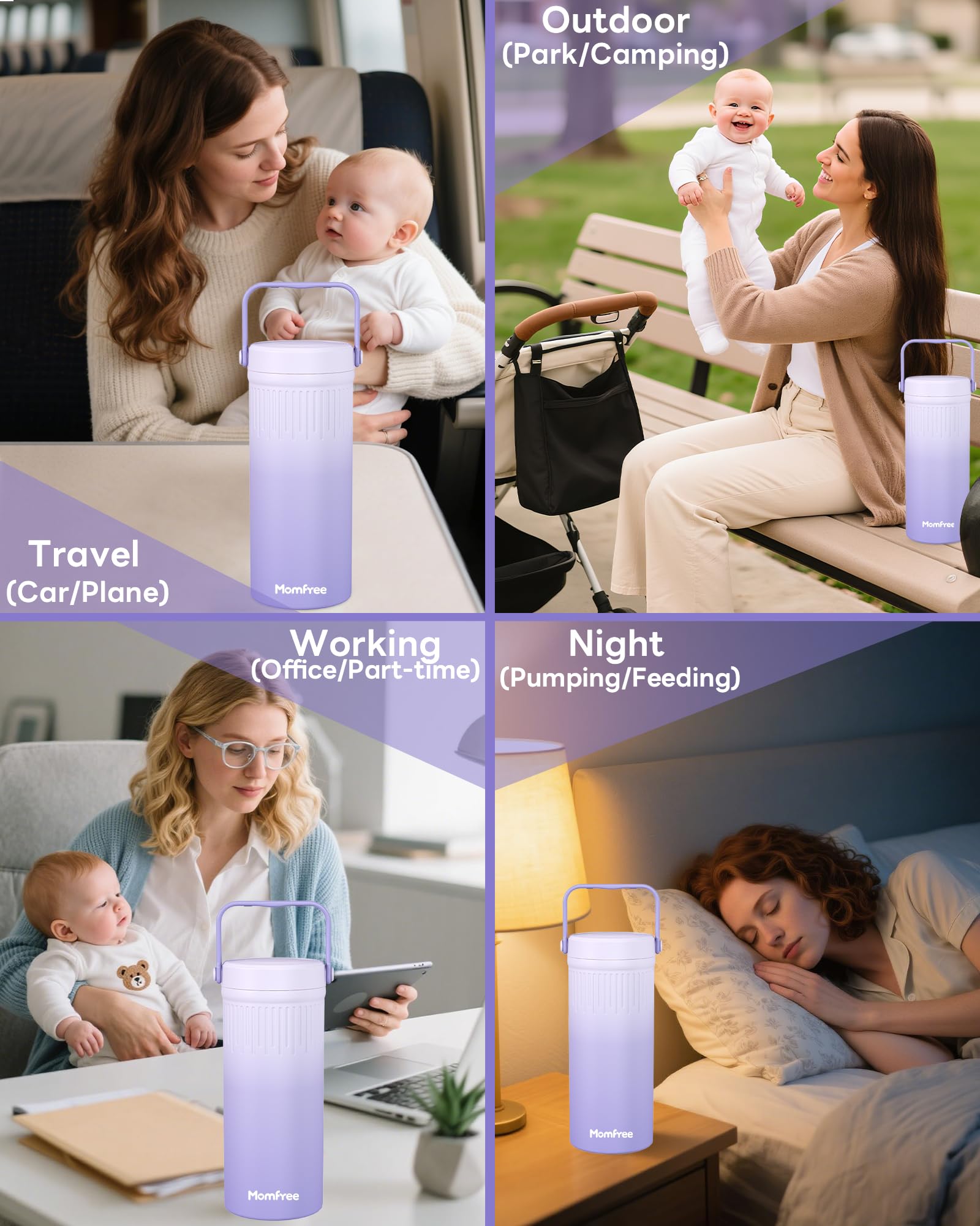 Momfree 22oz Portable Breast Milk Cooler for Breastmilk Storage, Liquid Gold Saver 360° Cooling Keeps Milk Fresh for 24 Hours, Larger Capacity Breastmilk Chiller with 2pcs Bottles for Outdoor