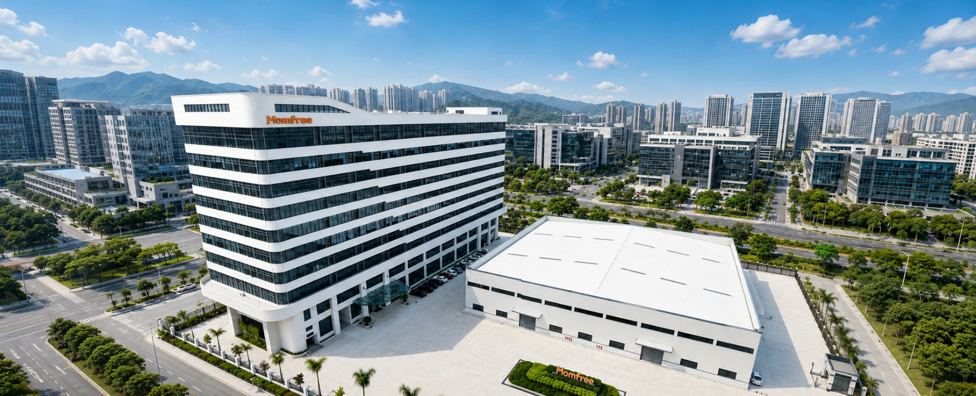 Aerial view of the Momfree headquarters and manufacturing facility